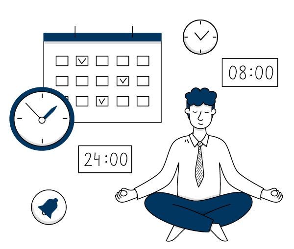 Gestione dello Stress Treviso - Gestione delle Attività Gestione dello Stress Treviso - Illustrazione Uomo che fa Yoga con Orari e Calendari