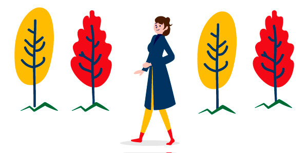 Terapia EMDR Treviso - Illustrazione Francine Shapiro che passeggia tra gli alberi